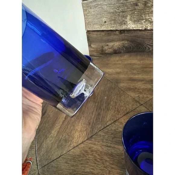 Highball Glass Stockholm Cobalt BlueBlock Vintage Barware Blue GlassSet Of 5